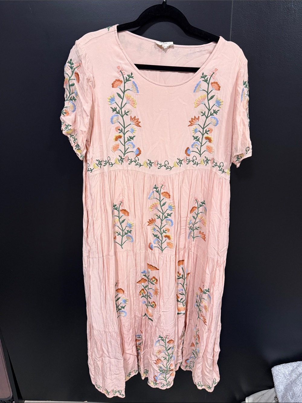 Orange Creek Blush Pink Embroidered Midi Dress